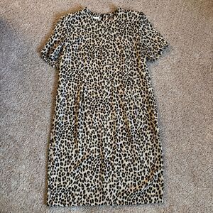 Vintage Dress Womens 16 Tan Multi Animal Print Shift Short Sleeve Leopard